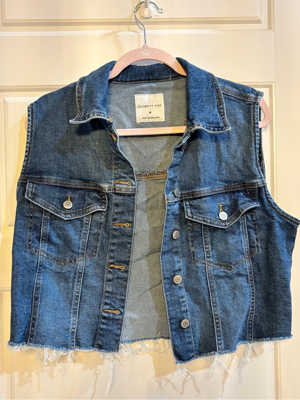 Celebrity Pink Light Blue Denim Vest with Button Front